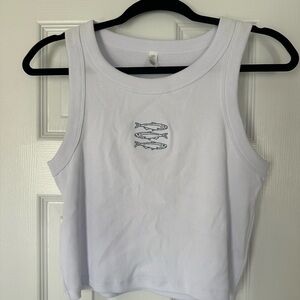 NAK White Tank Top with Blue Fish Motif